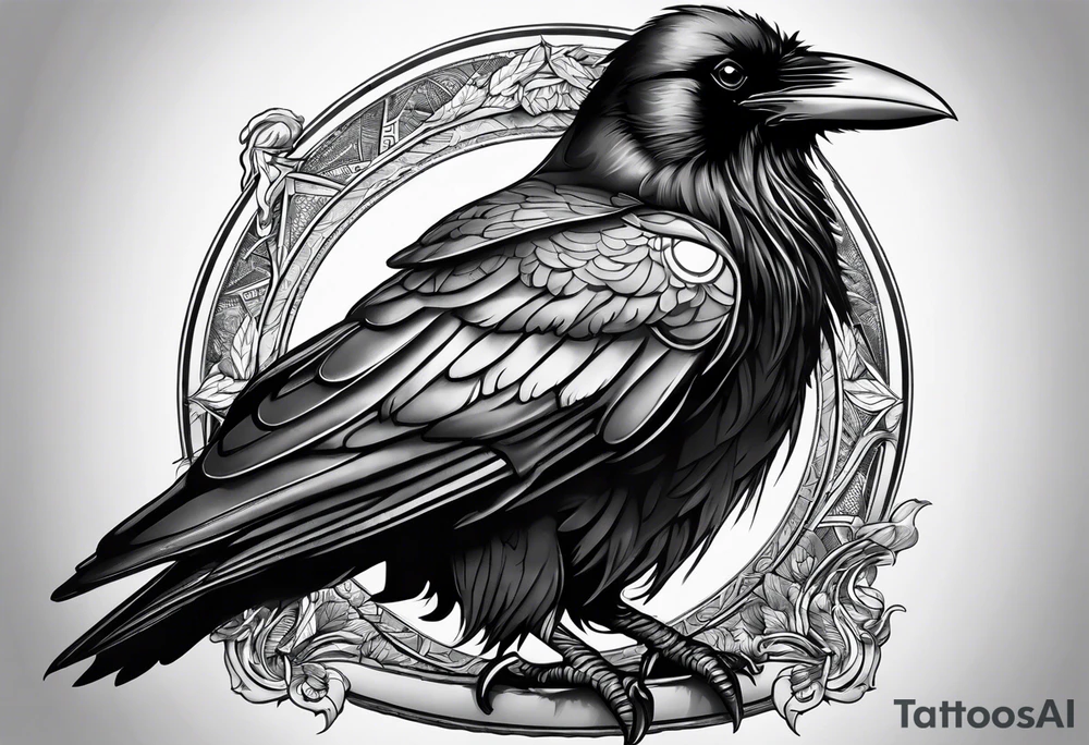 Raven facing forward sitting on a hat tattoo idea