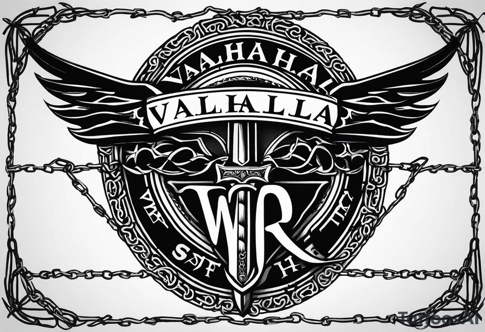 Valhalla sword shield barb wire chain tattoo idea