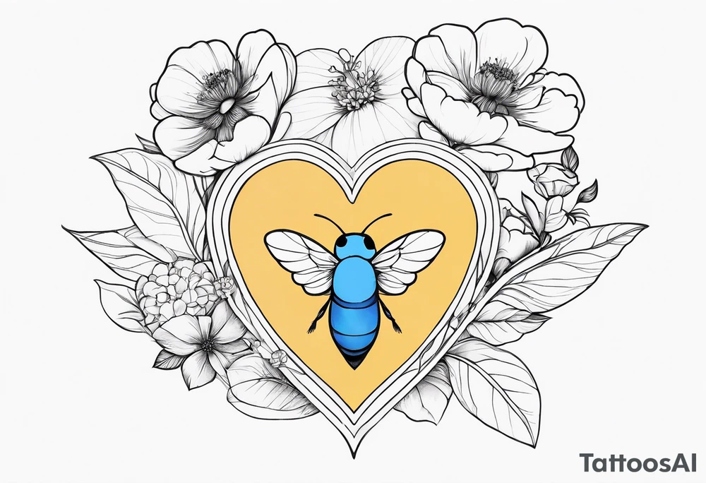 Spine, flowers bluebird bees heart shapes tattoo idea