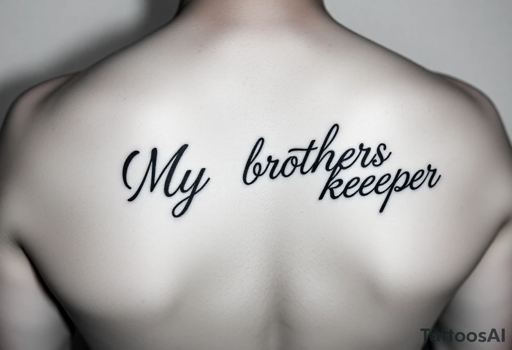 A microphone with the words “My brothers keeper” with the microphone looking like it’s actually writing the words . For a female and small tattoo idea