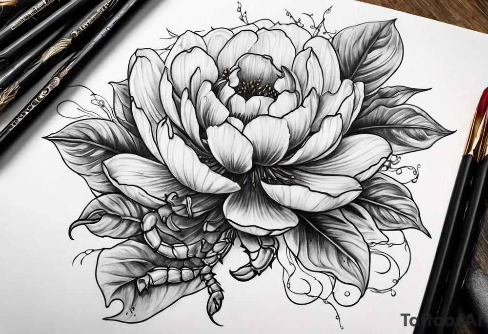 scorpion blood flowers tattoo idea