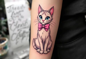 The Aristocats' Marie with pink bow sits pretty in pink and white, a perfect tattoo for classic cat lovers. tattoo idea