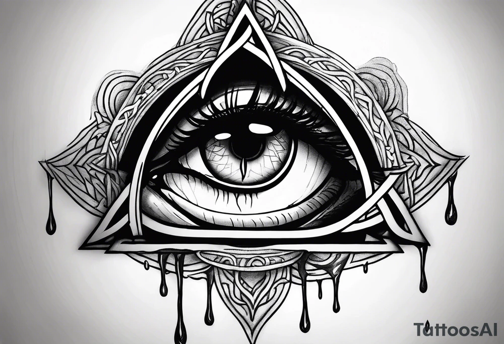 Triquetra tattoo with a partially closed eye that is dripping blood in the center tattoo idea