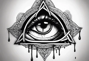 Triquetra tattoo with a partially closed eye that is dripping blood in the center tattoo idea