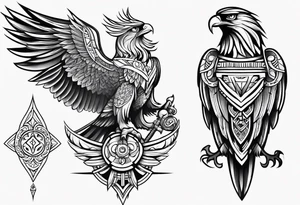 Half polynesian tribal tattoo and an angel in bicep, a phillippine eagle and lapu lapi tattoo idea