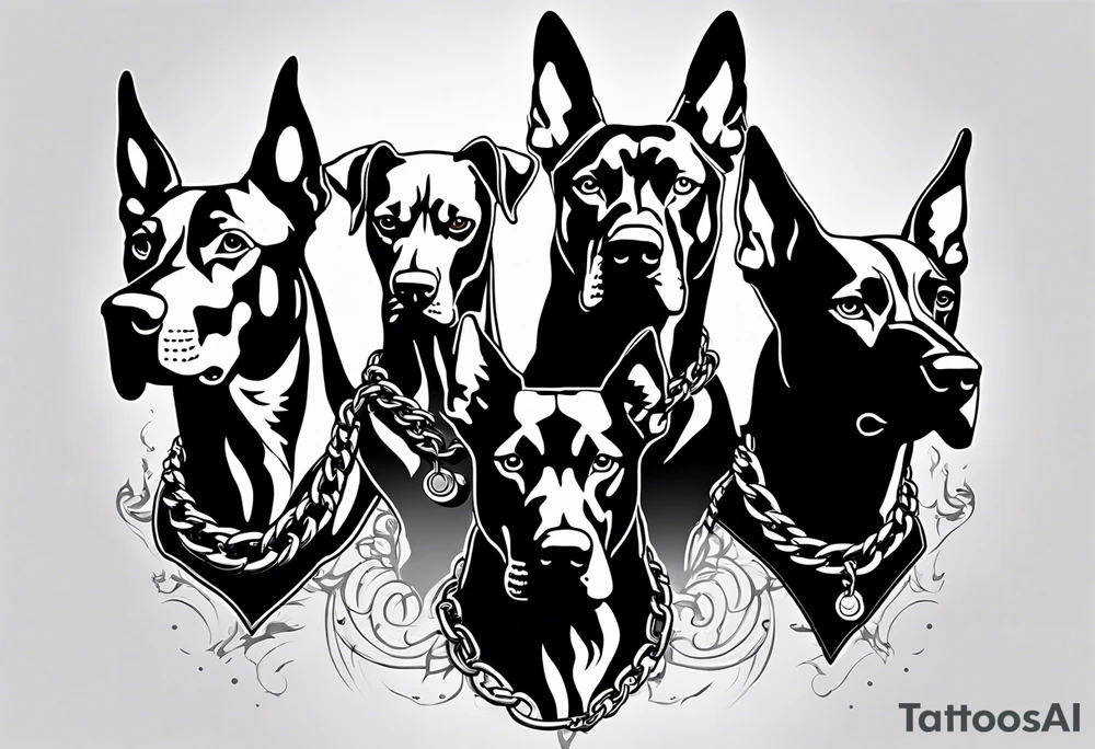 the chain is stretched, there are three angry barking Dobermans in it tattoo idea