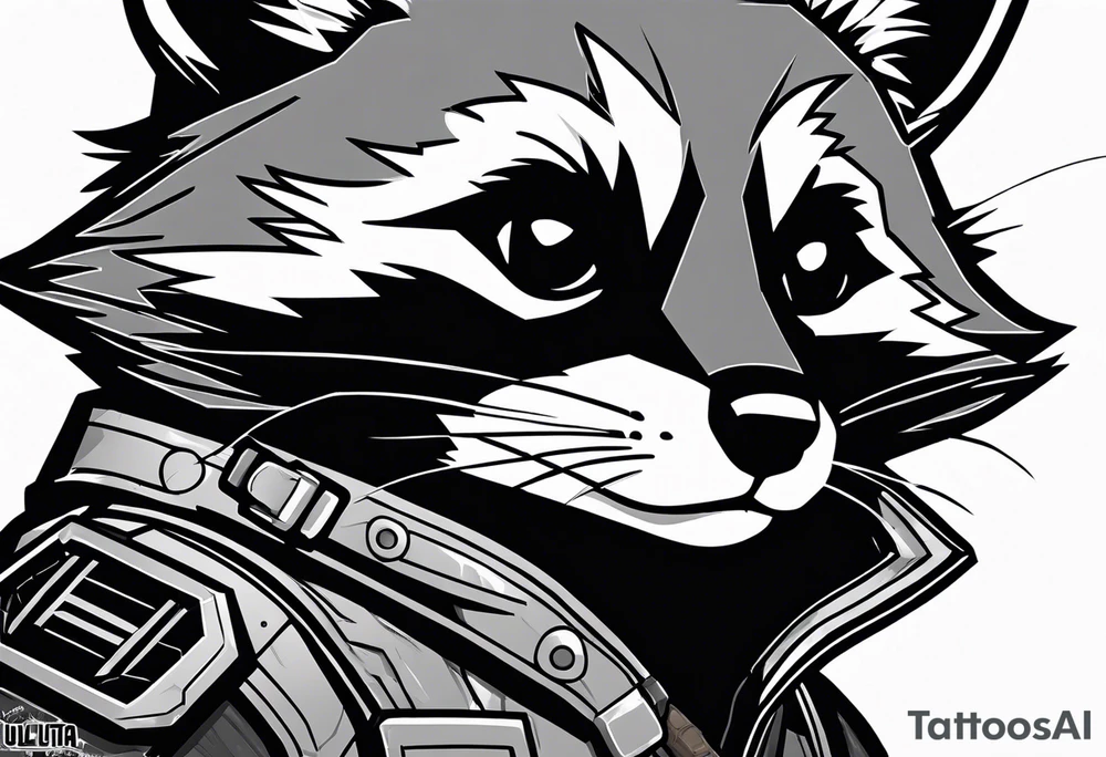 Rocket raccoon sitting with a small black  house cat tattoo idea