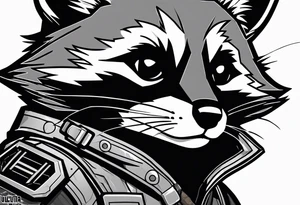 Rocket raccoon sitting with a small black  house cat tattoo idea