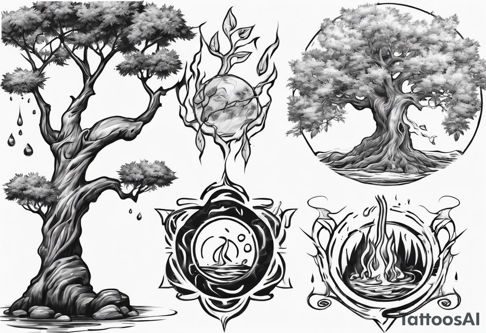 Water and oka tree with Baird on the tree tattoo idea