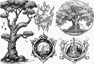 Water and oka tree with Baird on the tree tattoo idea