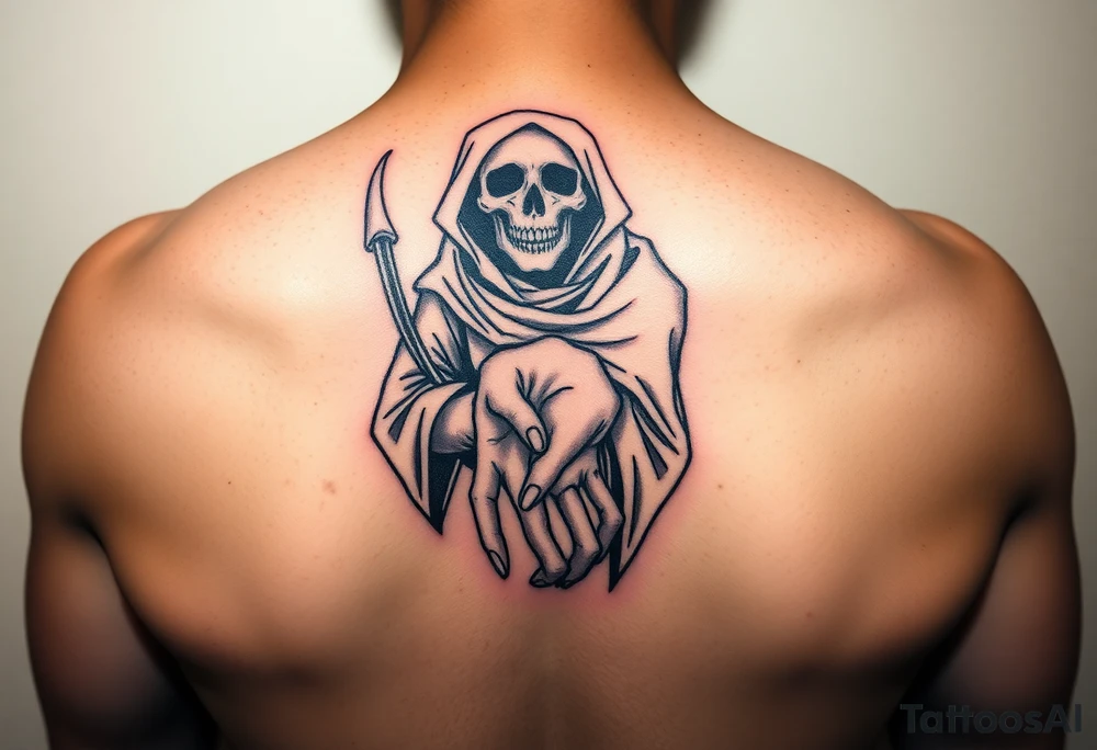 Simple grim reaper with his hand reached out to hold tattoo idea