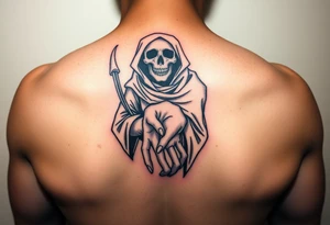 Simple grim reaper with his hand reached out to hold tattoo idea