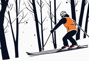 minimalist tattoo of a snow skier sking through trees showing ski trail tattoo idea