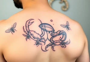 Crabs, fish, snake, bees tattoo idea