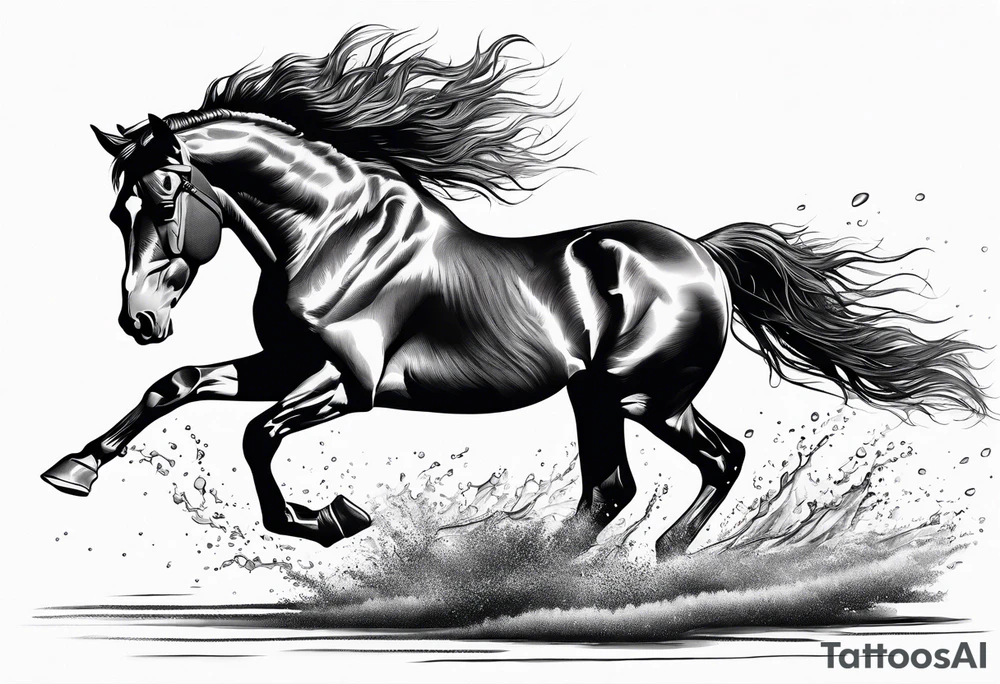 A horse galloping across wet ground tattoo idea