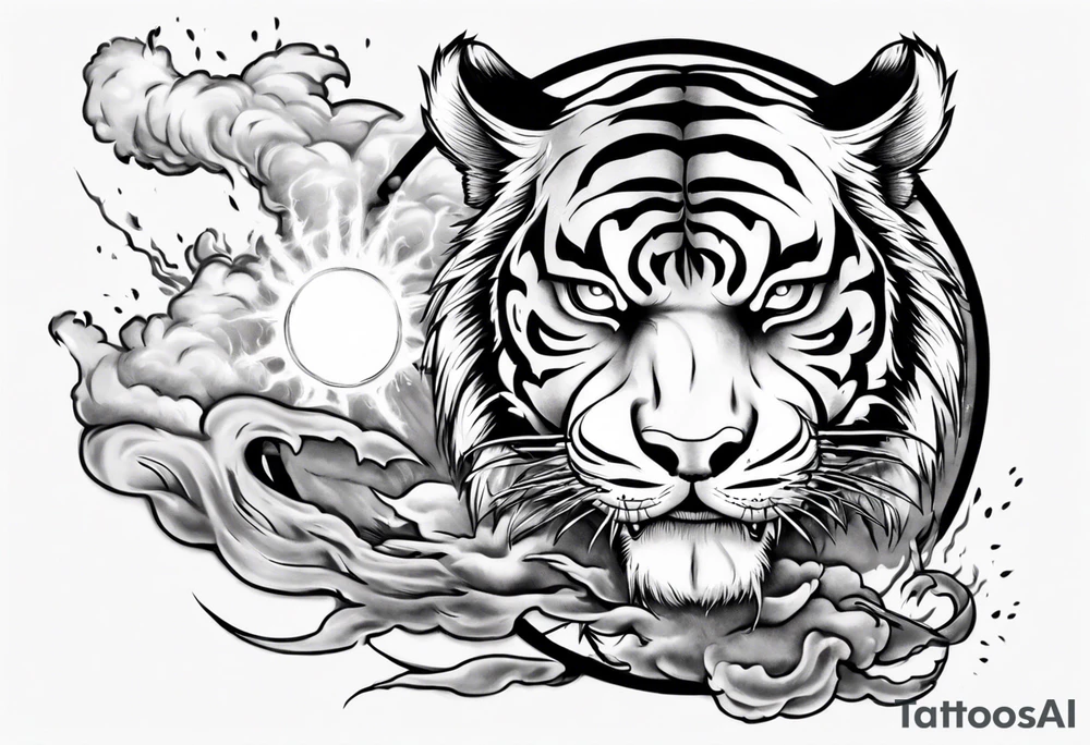 tiger warrior with lightning and the sun for a forearm sleeve tattoo idea