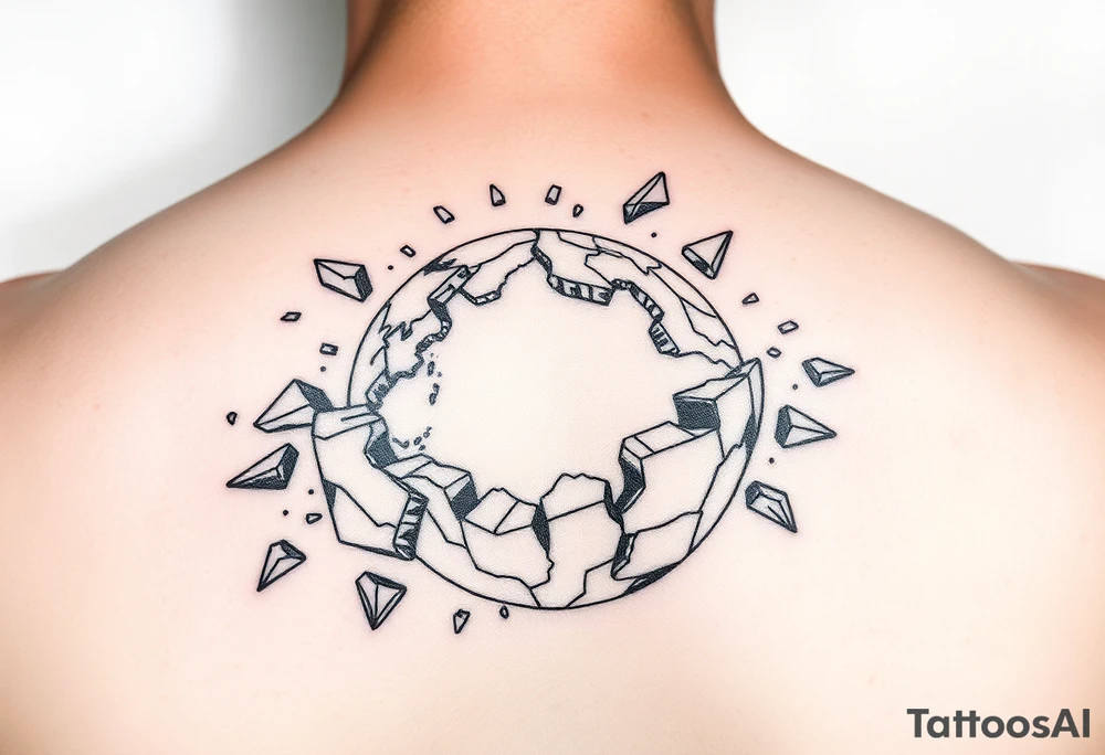 A shattered earth some pieces are crumbling off the Earth tattoo idea