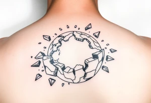 A shattered earth some pieces are crumbling off the Earth tattoo idea