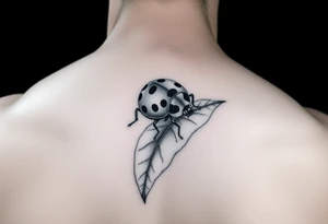 Ladybug reed sitting on a leaf tattoo idea