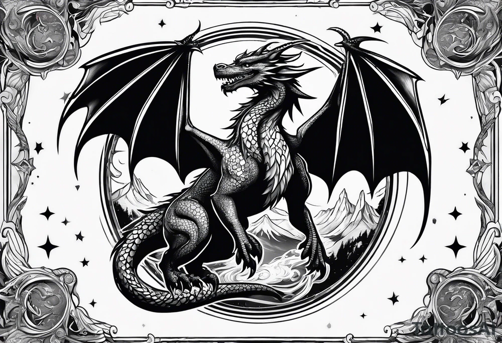 Wizard dragon in space planets tattoo idea