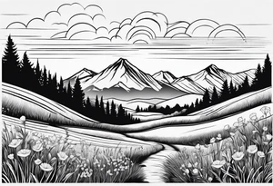 hills, wildflowers, sunshine, no trees,  delicate tattoo idea