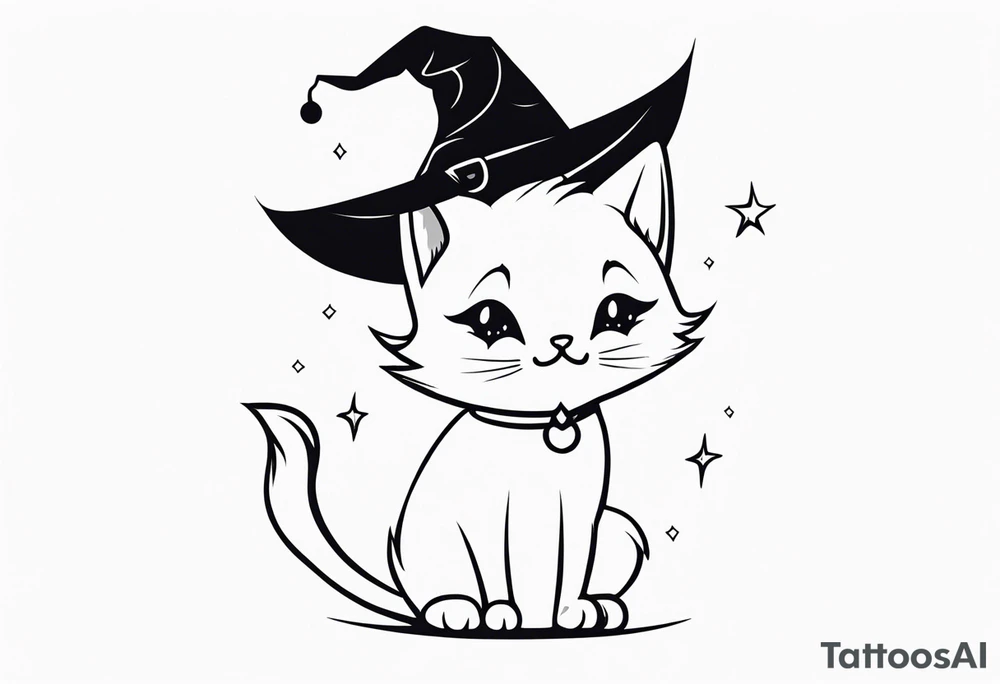 cute witch cat tattoo idea