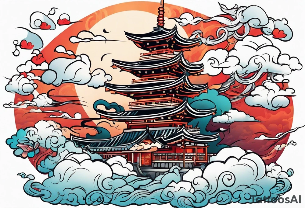 2 children playing together in japanese clouds tattoo idea