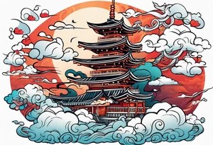 2 children playing together in japanese clouds tattoo idea