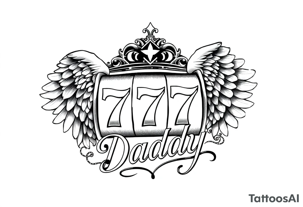 Slot machine with 777 and the word Daddy with angel wings tattoo idea