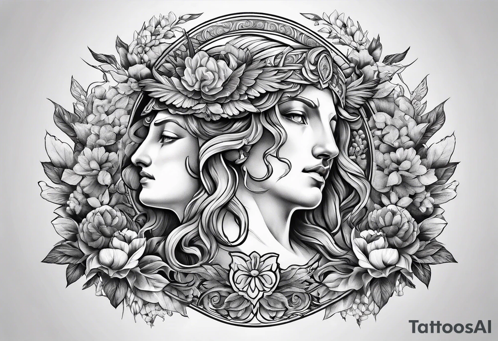 greek mythology collage tattoo idea
