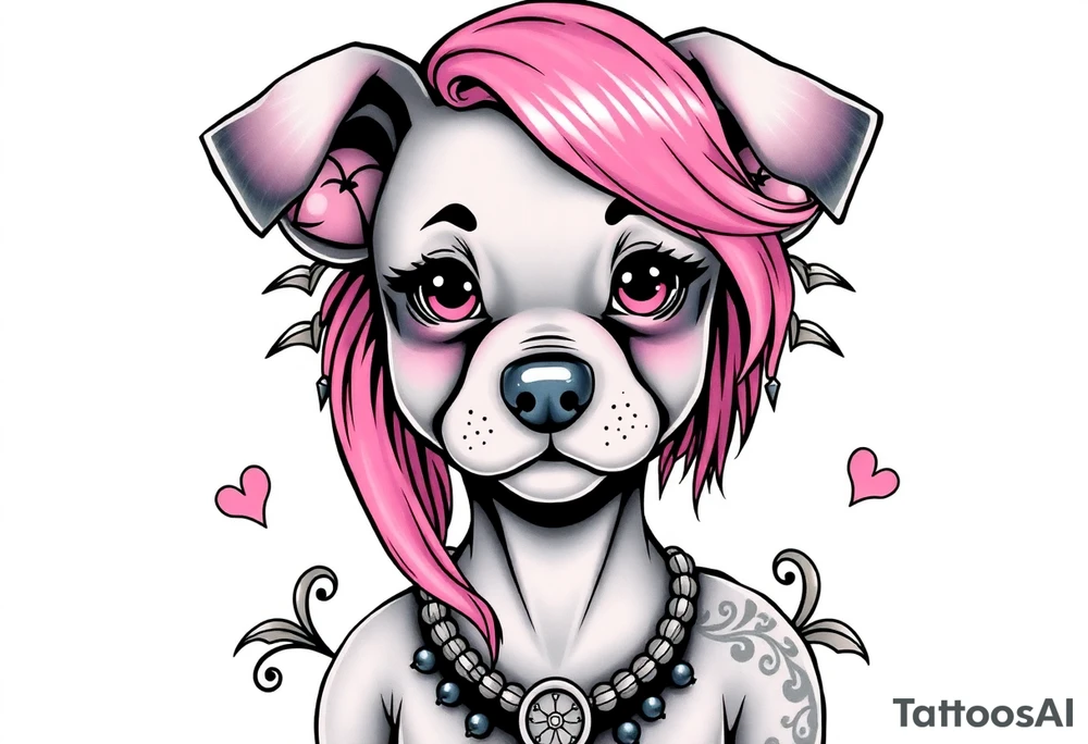 hot puppy goth girl with big boobs and pink hair tattoo idea