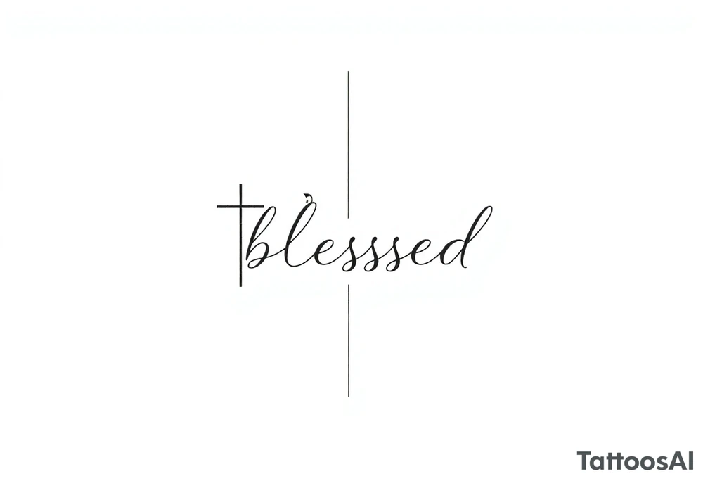 I need a fine line tattoo that has the word “blessed” but going up and down vertical and on the left side a cross and on the right side a music note tattoo idea