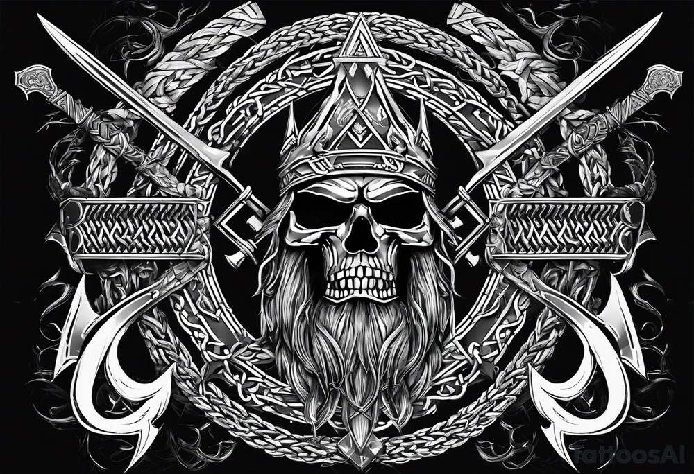 Valhalla sword  axe Valknut barbed wire chains tattoo idea
