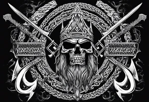 Valhalla sword  axe Valknut barbed wire chains tattoo idea