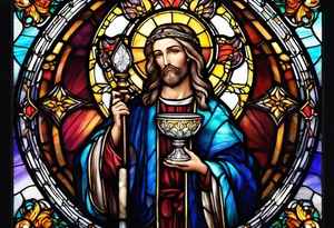 holy saint stained glass holding a chalice tattoo idea
