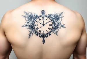 Clock and flowers tattoo idea