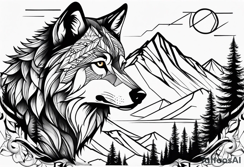 Mountains, wolf eyes underneath tattoo idea