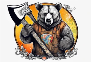 anthropomorphic bear with a two-handed ax tattoo idea