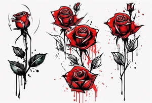 rose flower, one line, red blood dripping from the flower, tall, watercolor, with a t 
placed in the bottom half tattoo idea