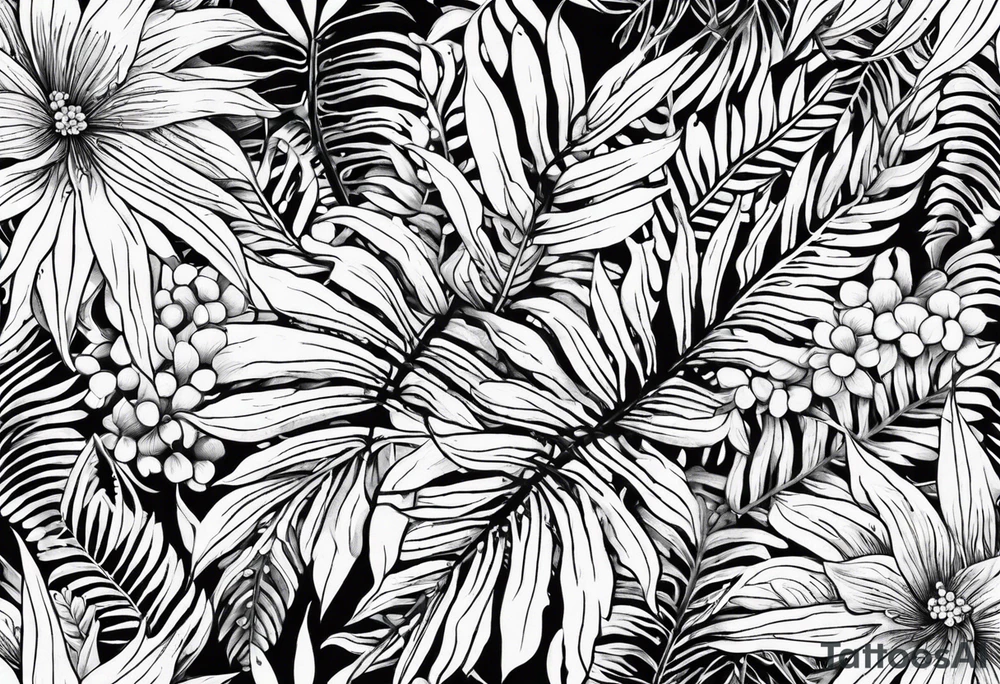 Fern leaf and flower tattoo idea