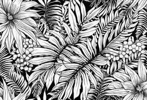 Fern leaf and flower tattoo idea