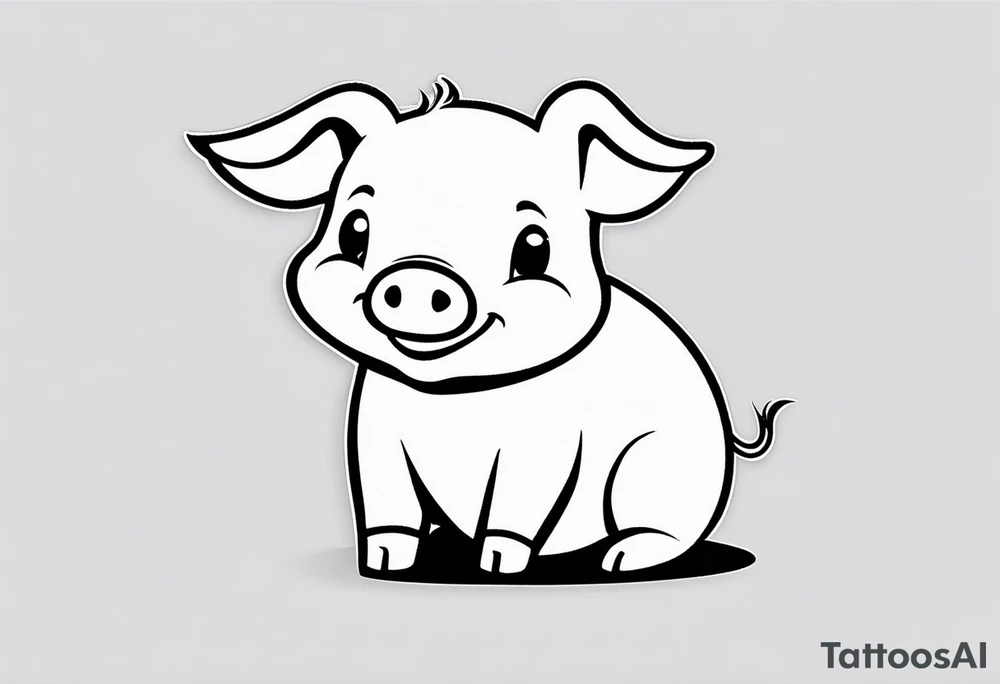 very cute happy piglet with small ears.
outline only.
black and white only.
only show the piglet. no extra lines or decoration.
no black shading.
draw only with very thin lines (1px)

should look like a tattoo that will only take 2 minutes to draw tattoo idea