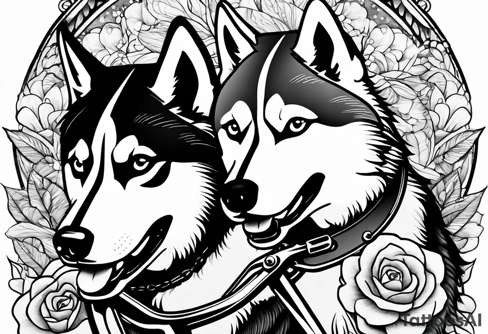 Two huskies riding bicycles tattoo idea