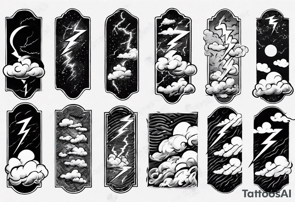 forearm sleeve lightning and clouds pattern tattoo idea