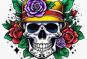 neck tattoo stencil about pain and struggle in new school or polka trash style with flowers and/or skulls tattoo idea