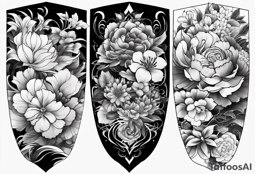japanese sleeve with floral elements tattoo idea