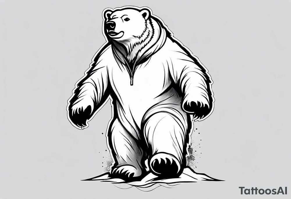 A polar bear standing on two legs holding a snowboard and wearing snow goggles tattoo idea