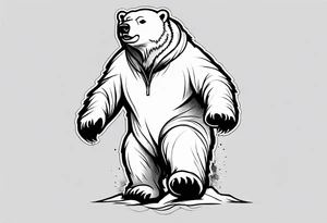 A polar bear standing on two legs holding a snowboard and wearing snow goggles tattoo idea