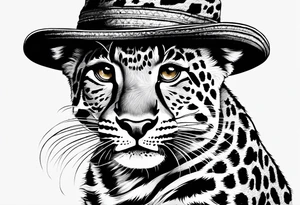 baby leopard walking with a straw hat. the leopard is walking tattoo idea