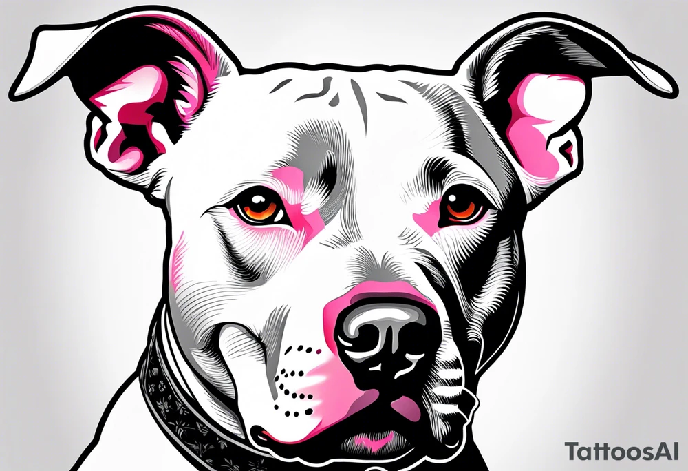 white pitbull pointed ears, pink nose tattoo idea